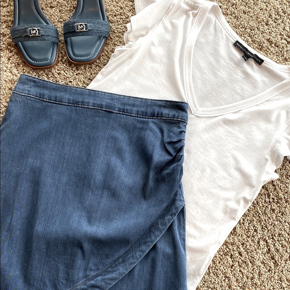 White House Black Market Side Ruched Denim Skirt